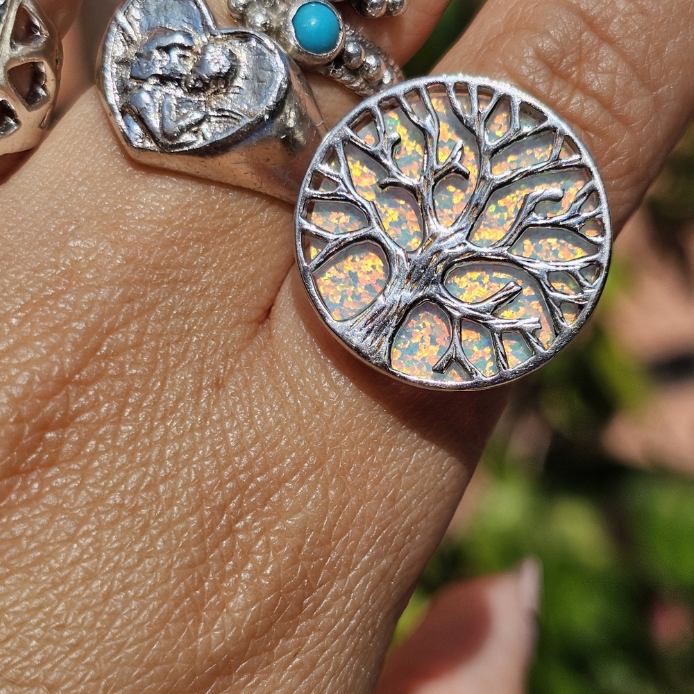 Tree of Life Faux Opal Ring 926